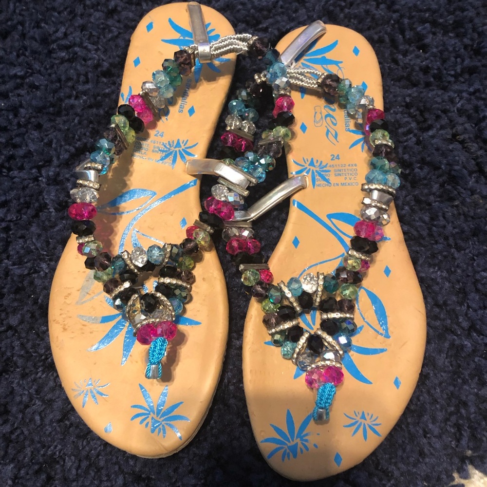 Multicolor Crystal Thong Sandals